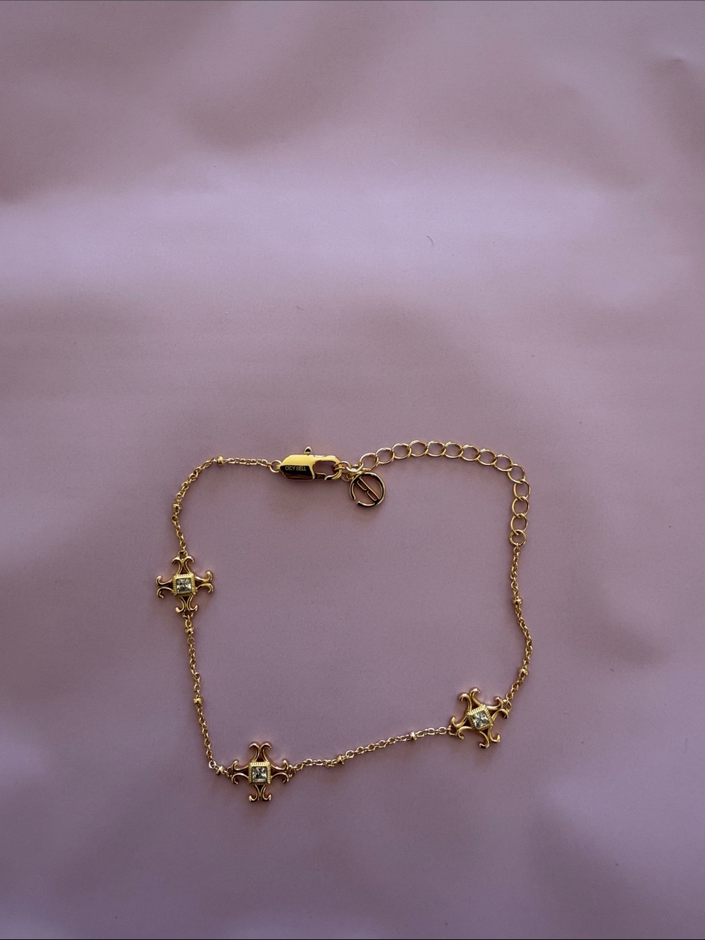 Cicy Bell Delicate Gold Chain Bracelet with Cross Accents